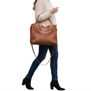 Time and Tru Tote Bag Brown Woven Inner Zip Pocket Faux Leather Handbag Purse